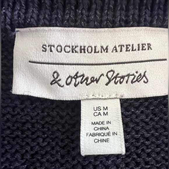 ANTHRO AND OTHER STORIES SWEATER VEST/DRESS NAVY SHELL BUTTONS SZ M LINEN BLEND - Picture 6 of 10